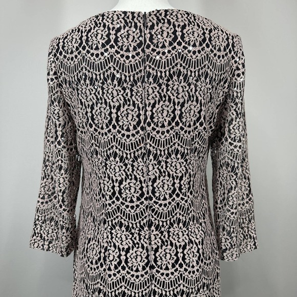 JH Evenings Black & Tan Crocheted Accent Dress, size 8 - Picture 3 of 8